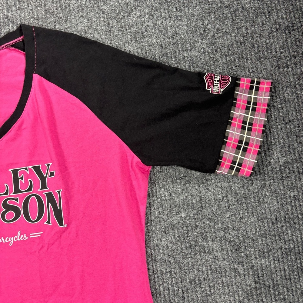 Harley Davidson Baseball T V Neck Shirt Women XL Pink Embroidered Charleston SC - Picture 4 of 13